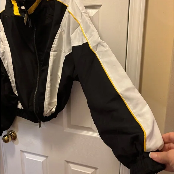 MNML Moto Racing Jacket for Men’s in Black & White w Yellow Trim Size Small BNWT - Picture 3 of 11